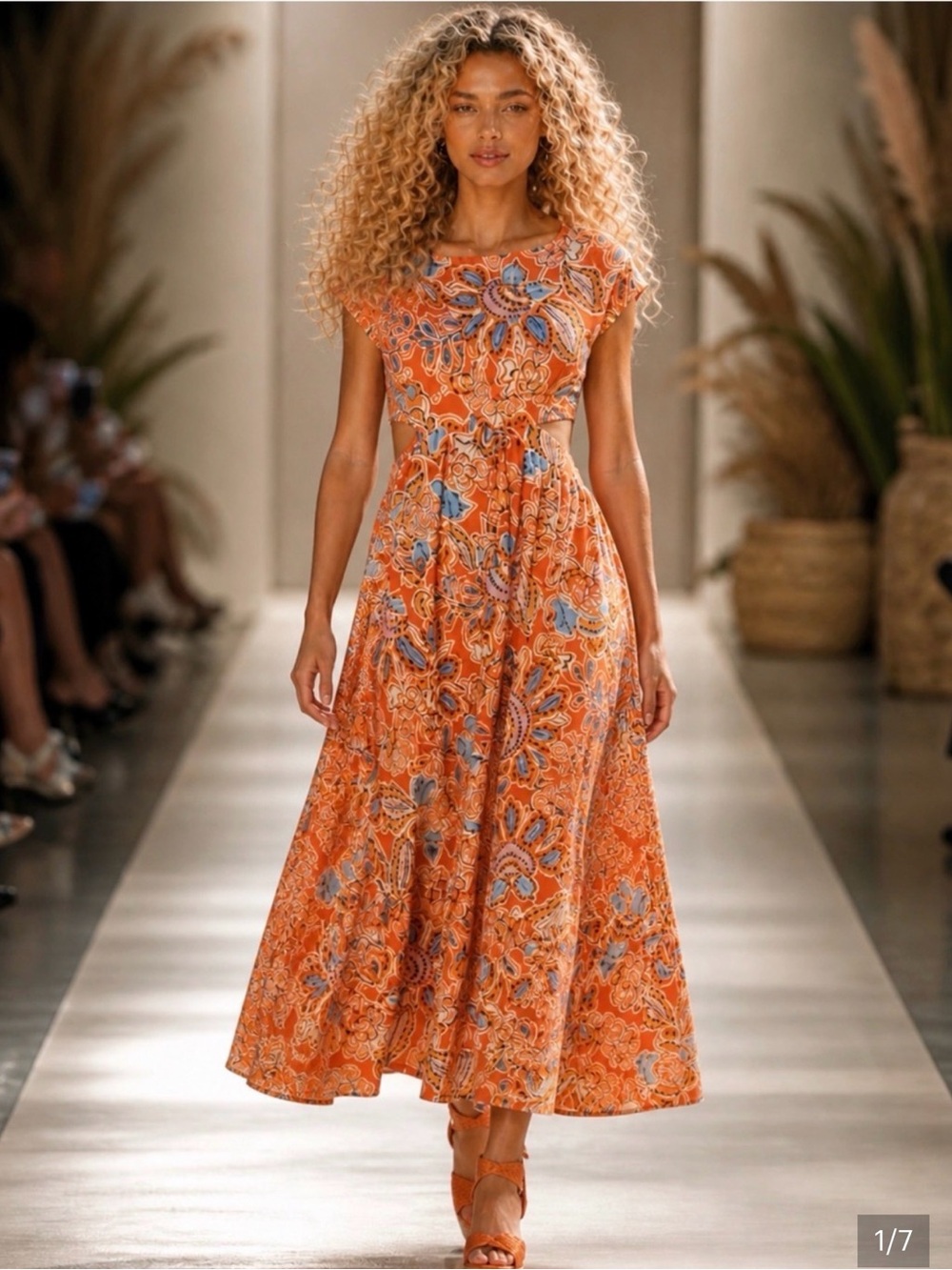 MISA Los Angeles Dana Mae Tangerine Floral Maxi Dress W/ Cut-Outs NWT